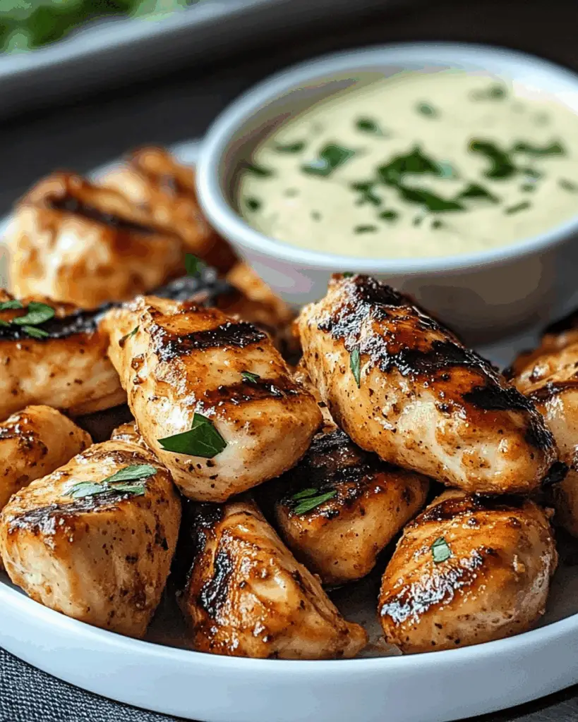 Grilled Chicken Bites with Creamy Garlic Sauce