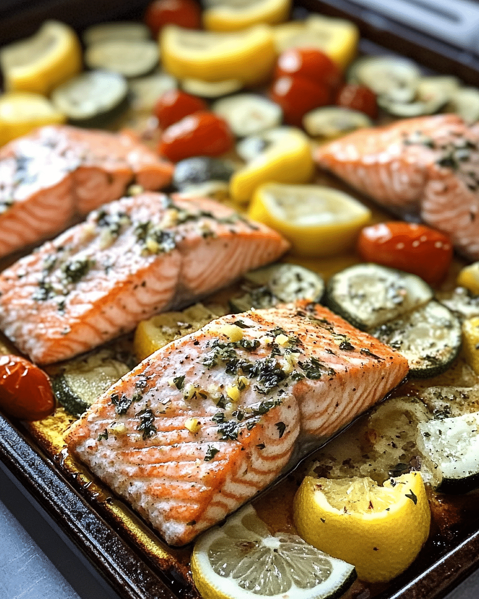 Lemon Garlic Butter Salmon with Roasted Veggies