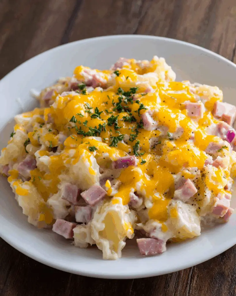 Cheesy Crockpot Ham and Potato Casserole