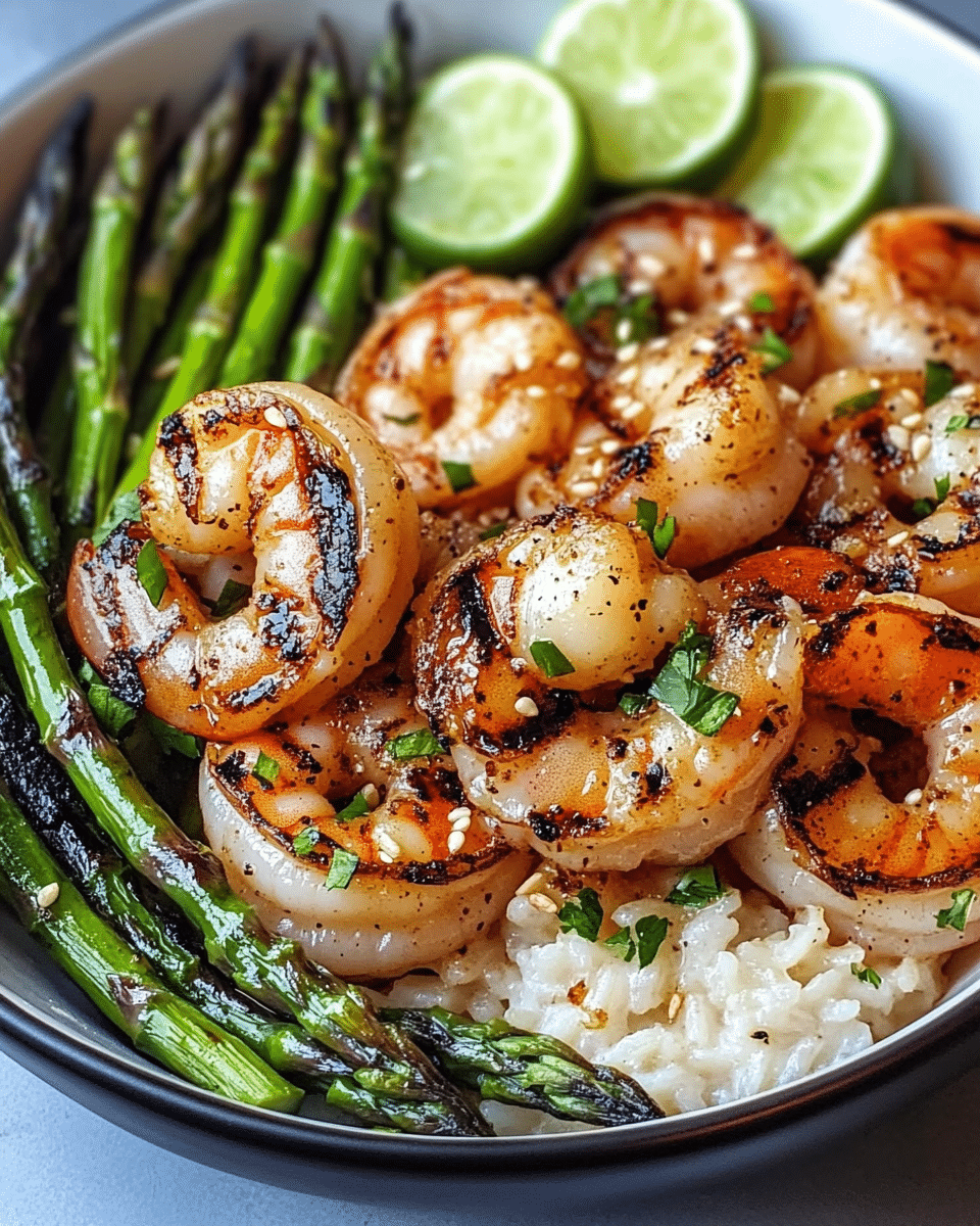 Grilled Shrimp Bowl with Asparagus Garlic Sauce