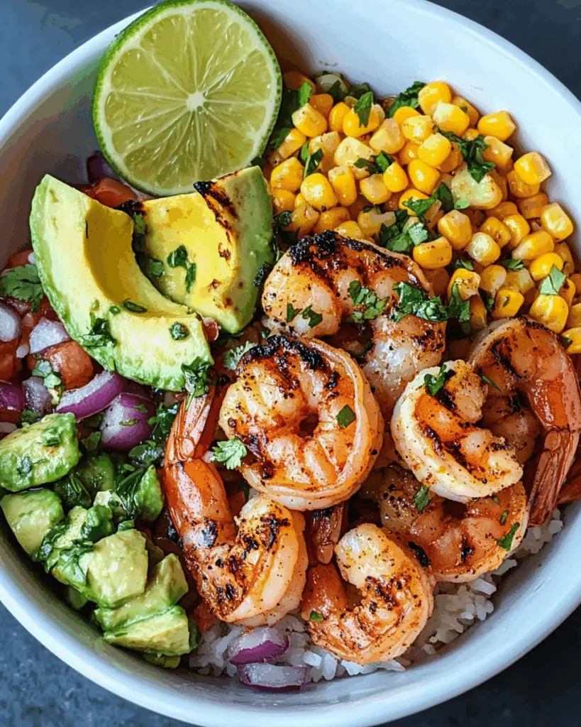 Grilled Shrimp Bowl with Avocado Corn Salsa