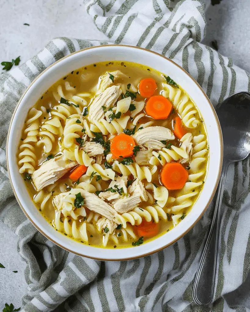 Comforting Fusilli Chicken Noodle Soup