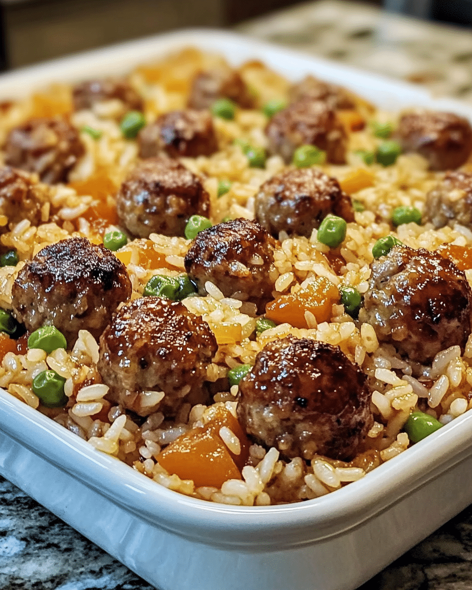 Honey Garlic Meatball Rice Bake