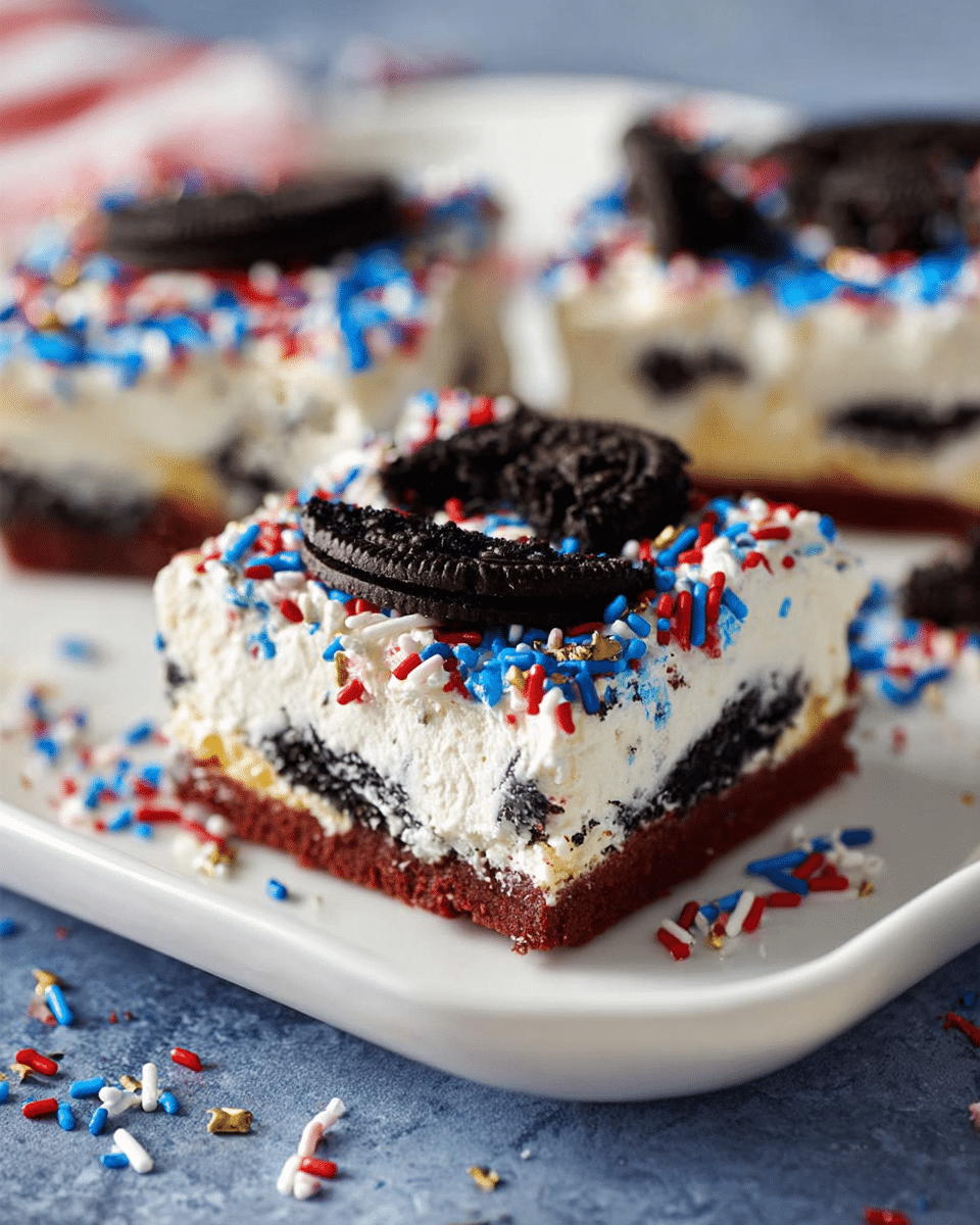 No-Bake Fireworks Oreo Cheesecake Bars