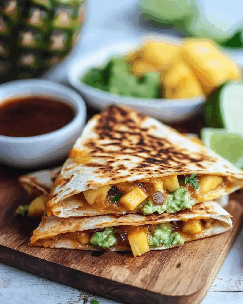 Hawaiian BBQ Quesadillas with Pineapple Mango Guacamole