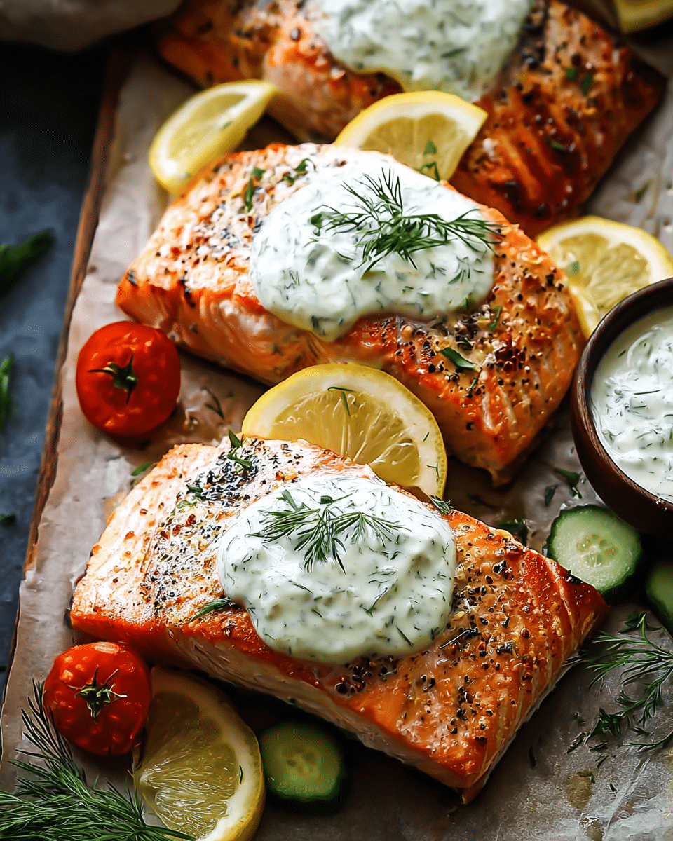 Baked Salmon with Creamy Dill Sauce