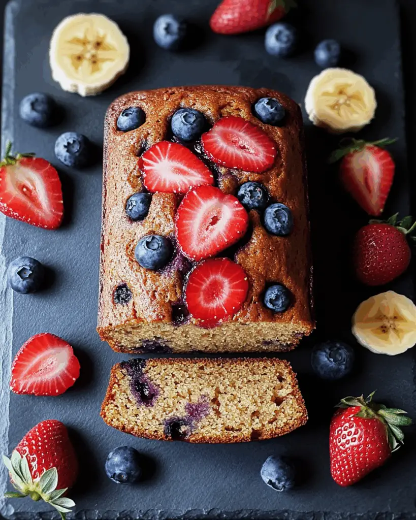 Strawberry Banana Bread with Blueberries