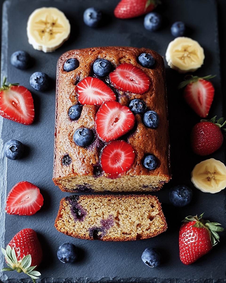 Strawberry Banana Bread with Blueberries