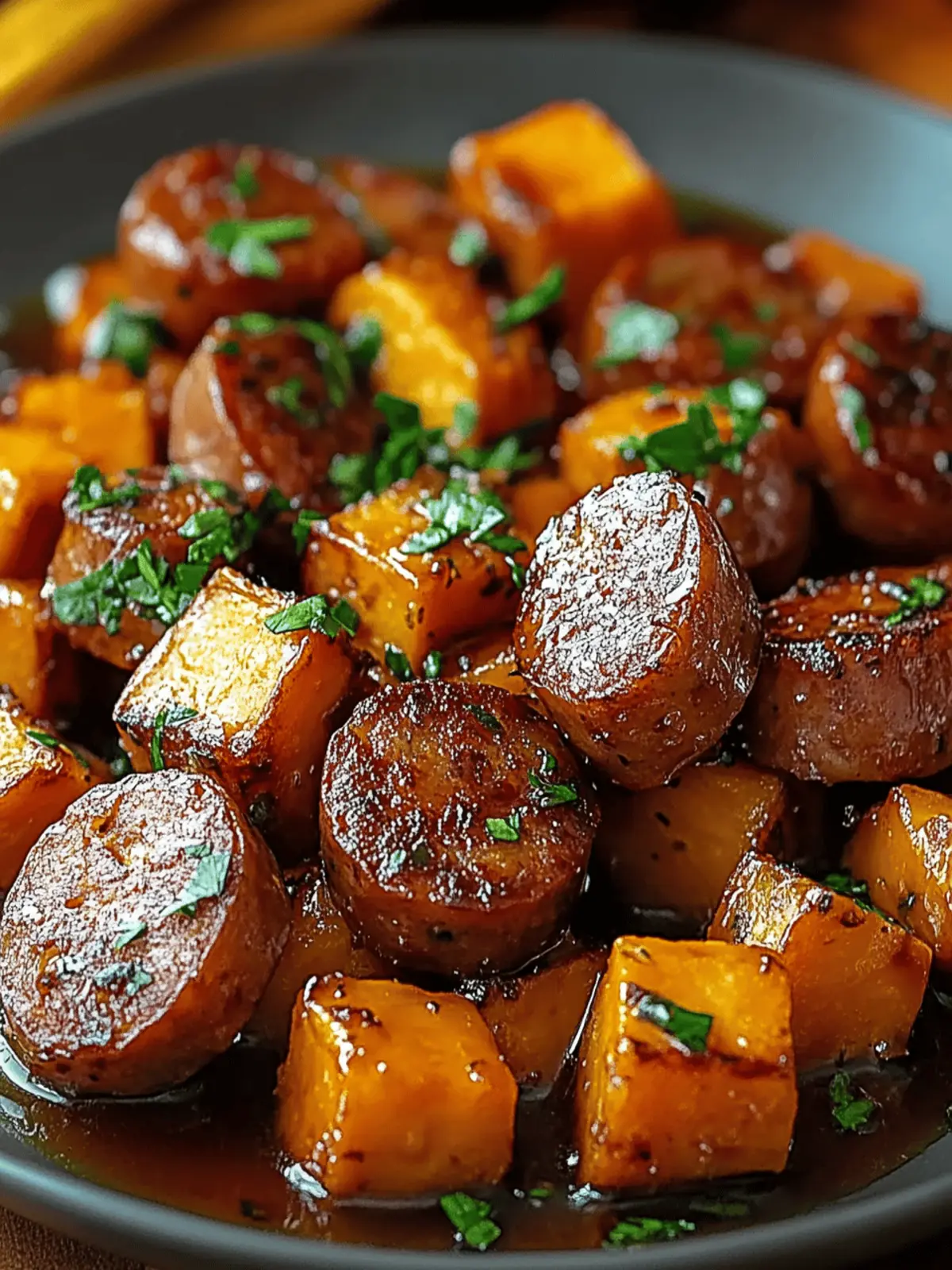 Sausage and Sweet Potatoes with Honey Garlic Sauce