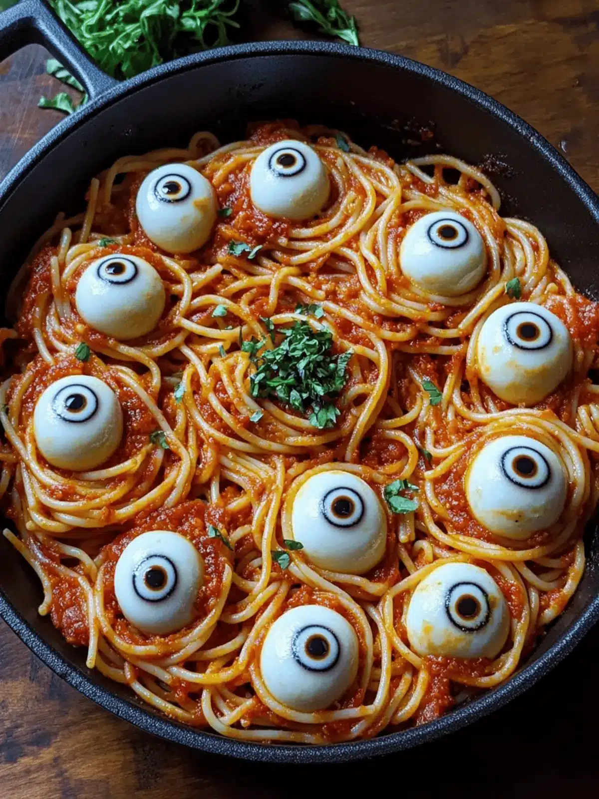 Spaghetti with Mozzarella Eyeballs