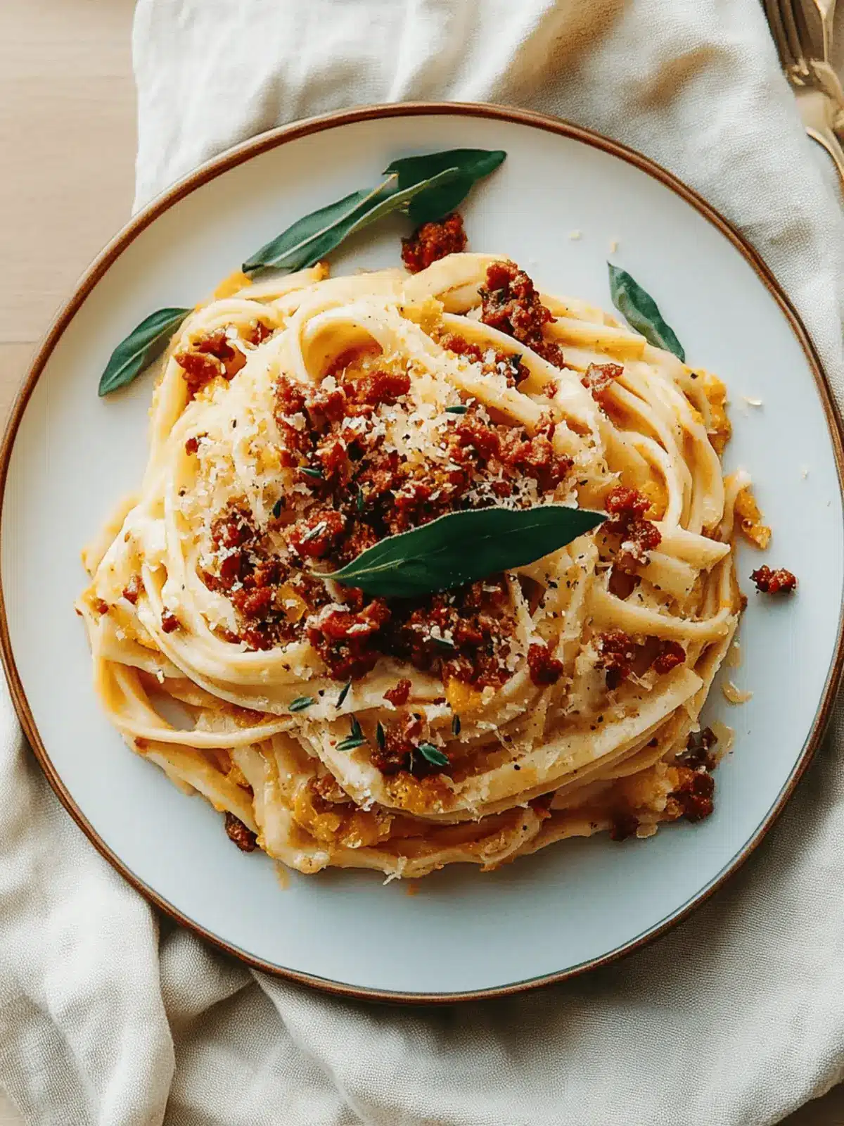 Pasta with Butternut Squash Sauce and Chorizo