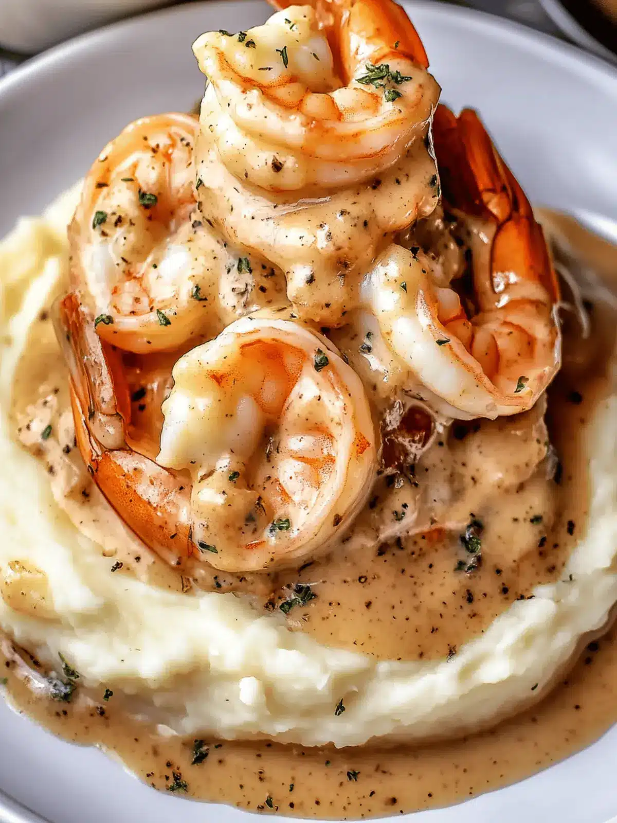Creamy Garlic Shrimp Over Mashed Potatoes