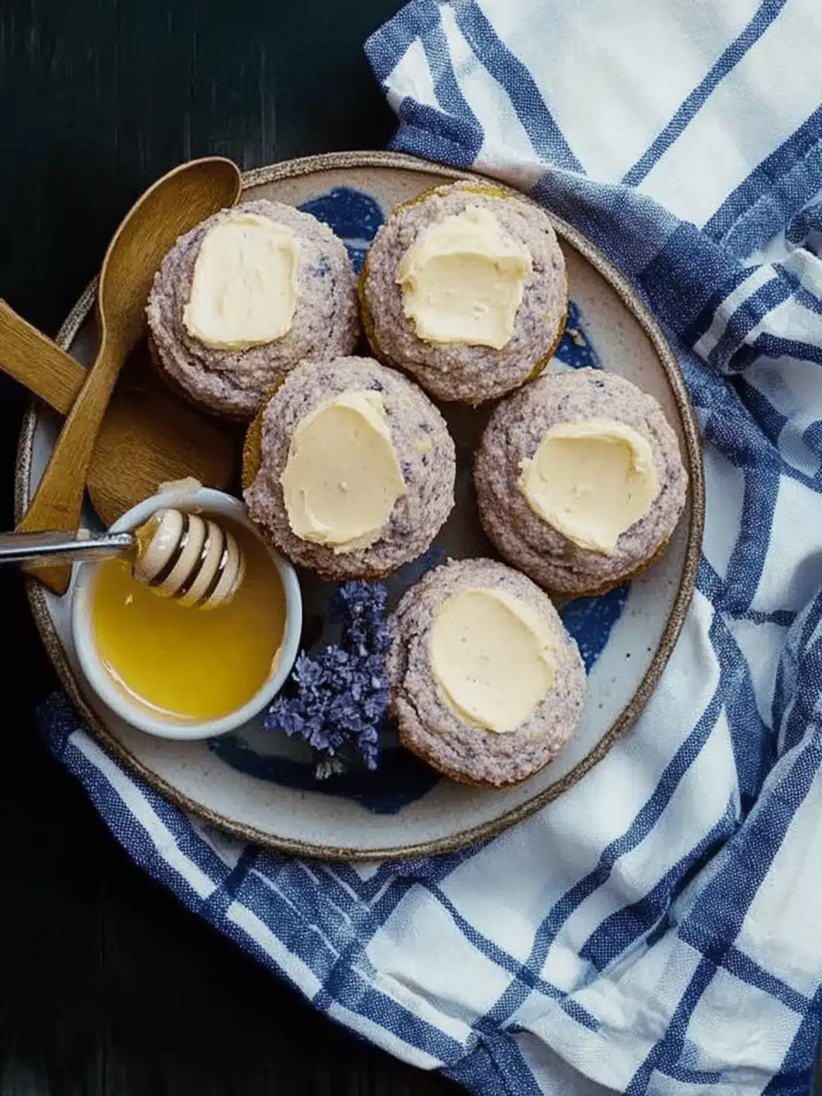 Blue Cornbread Muffins with Salty Honey Butter