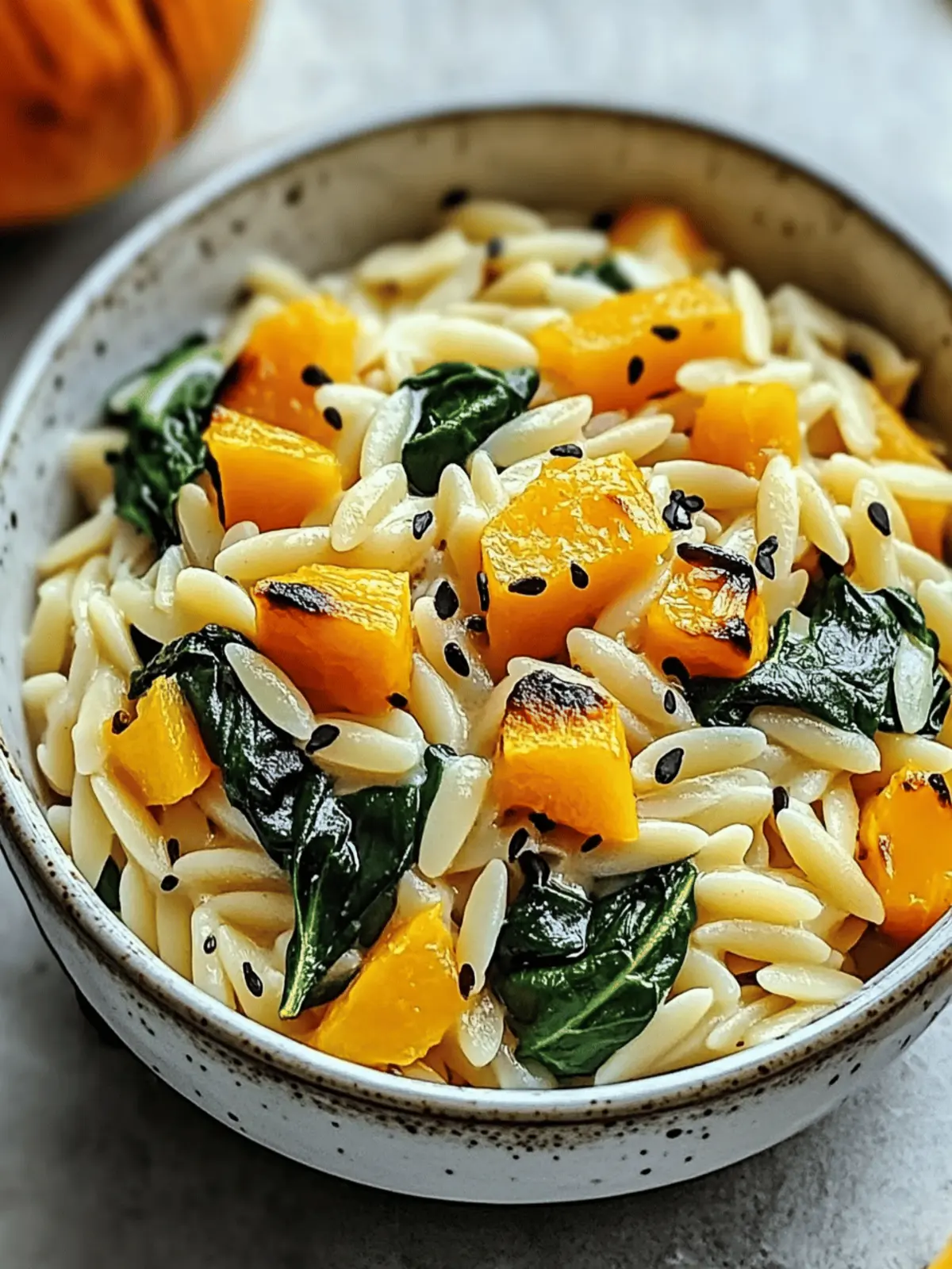 Creamy Orzo with Roasted Butternut Squash and Spinach