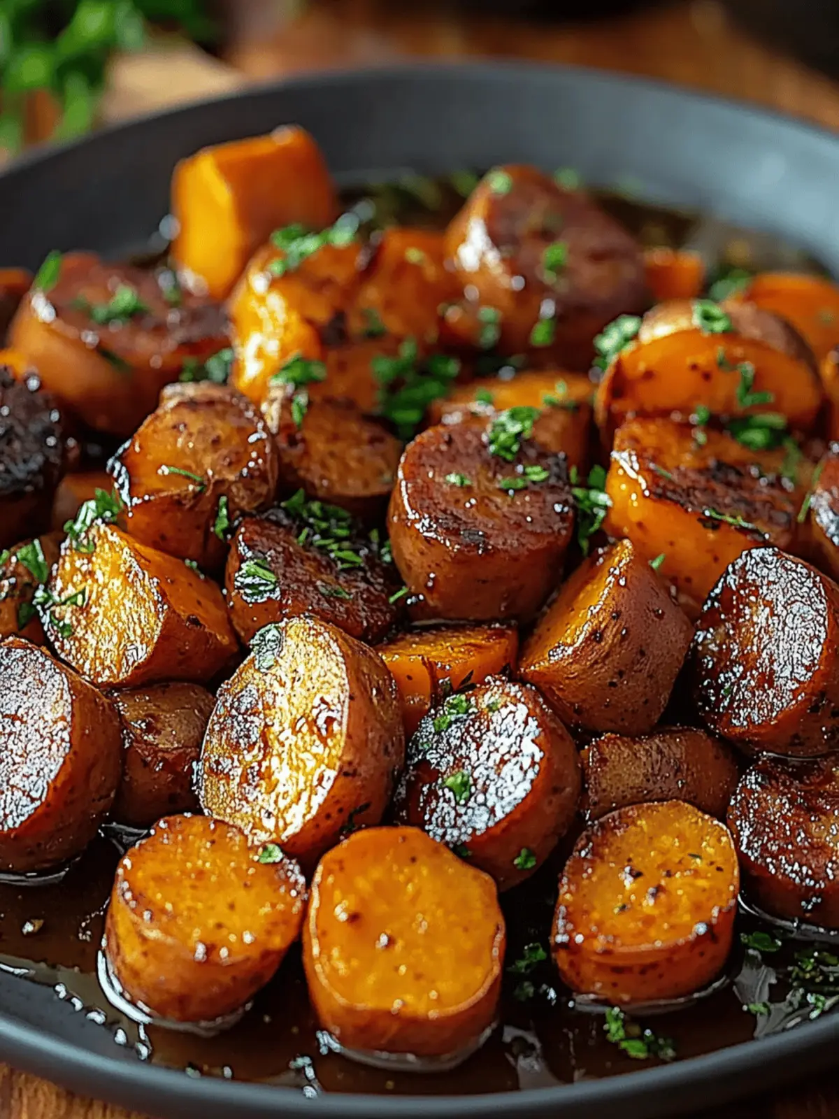 Sausage and Sweet Potatoes with Honey Garlic Sauce