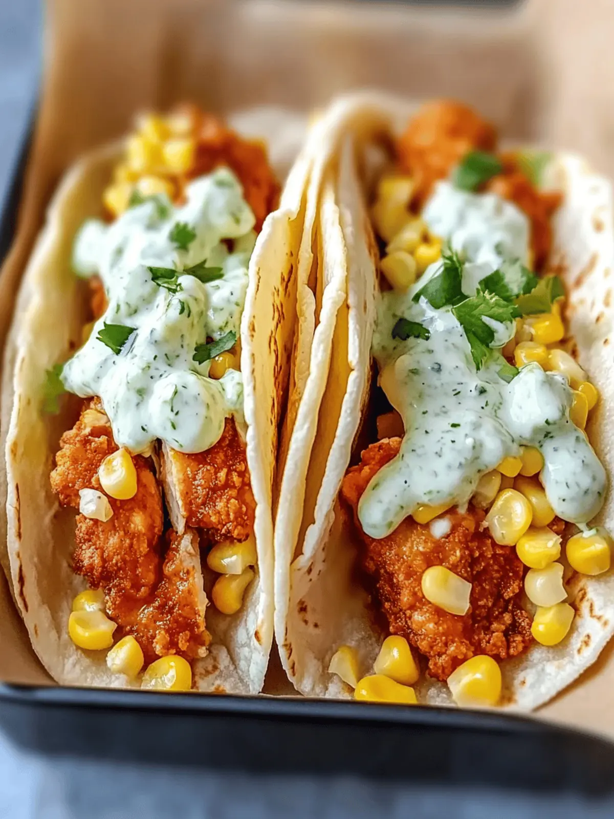 Fried Chicken Street Corn Tacos with Jalapeño Lime Ranch