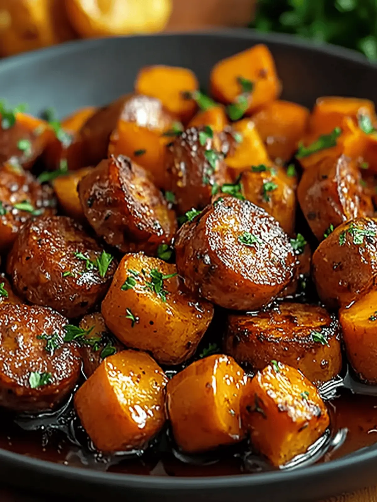 Sausage and Sweet Potatoes with Honey Garlic Sauce
