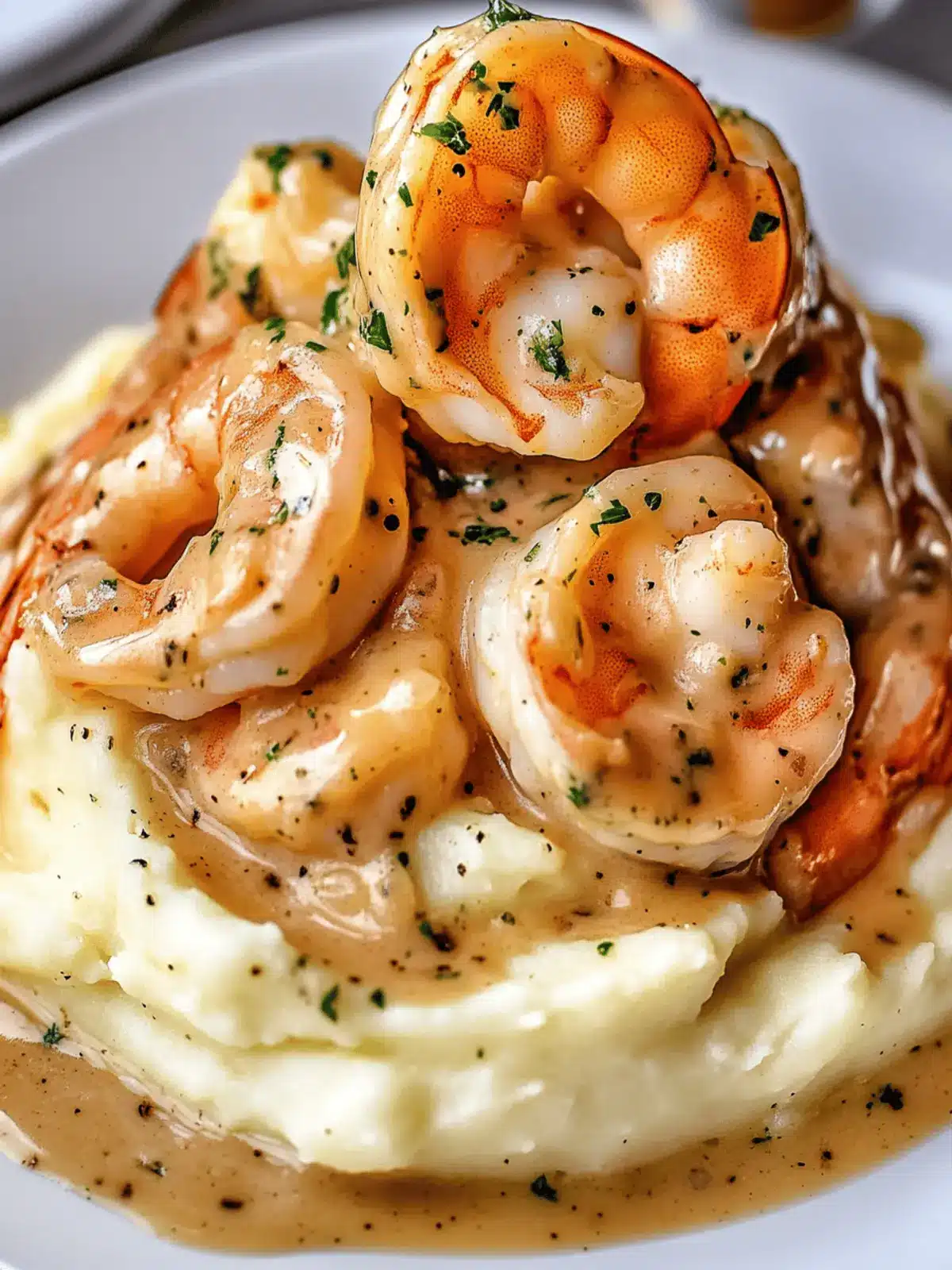Creamy Garlic Shrimp Over Mashed Potatoes