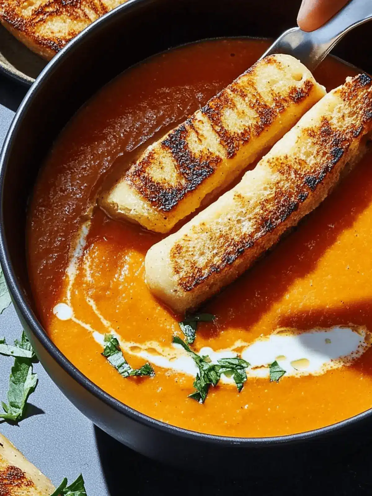 Cozy Pumpkin Tomato Soup with Grilled Swiss Cheese Sticks 2 Pumpkin Tomato Soup With Grilled Swiss Cheese Sticks