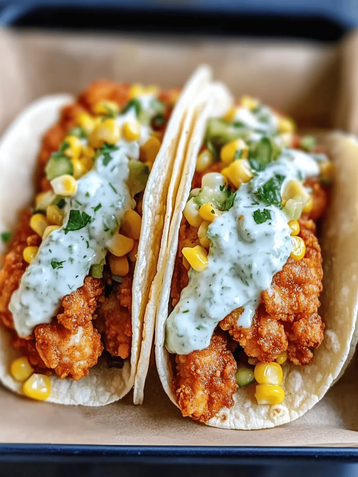 Fried Chicken Street Corn Tacos with Jalapeño Lime Ranch