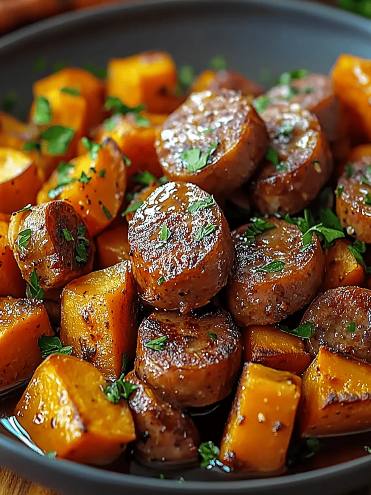 Sausage and Sweet Potatoes with Honey Garlic Sauce