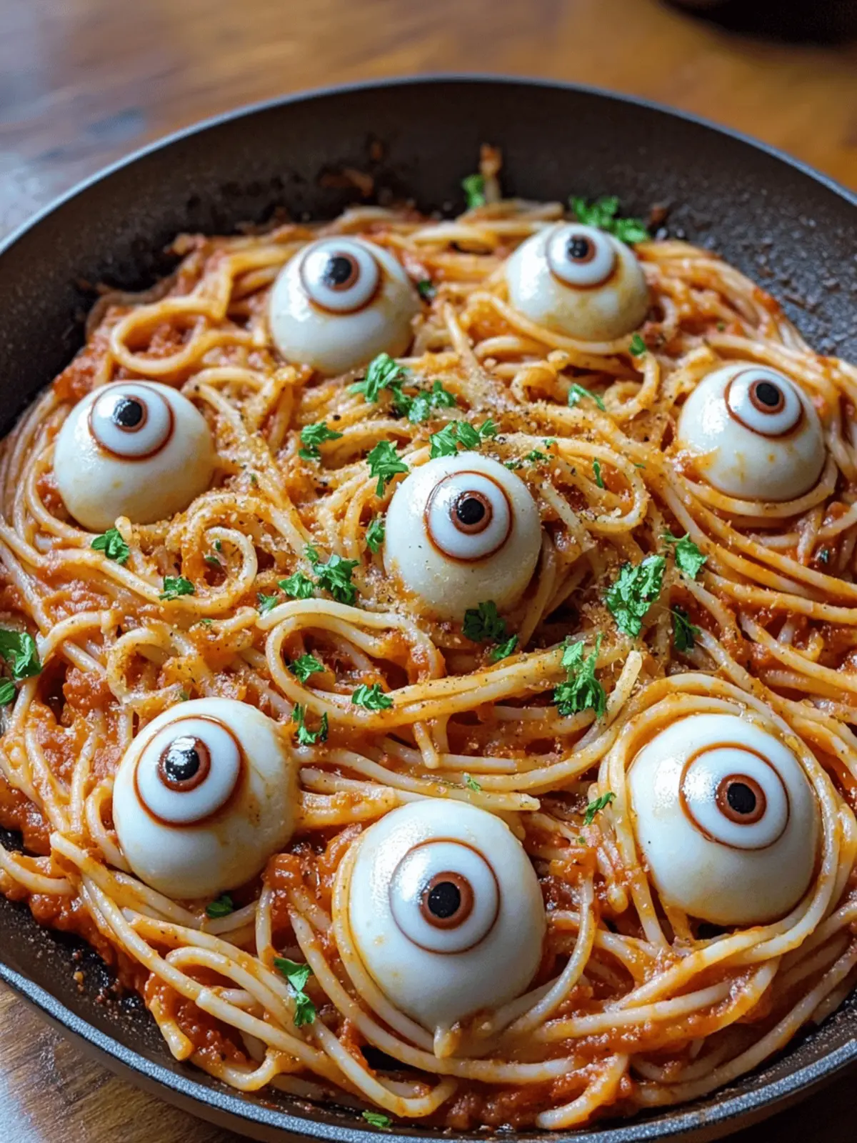 Spaghetti with Mozzarella Eyeballs