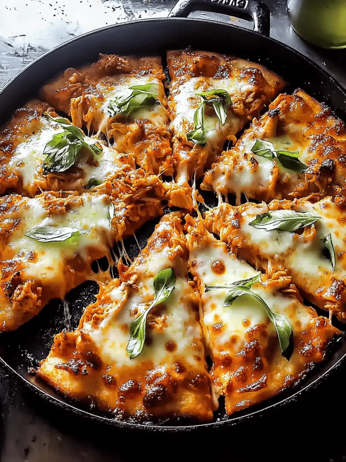Skillet Crispy Cheese Buffalo Chicken Pizza