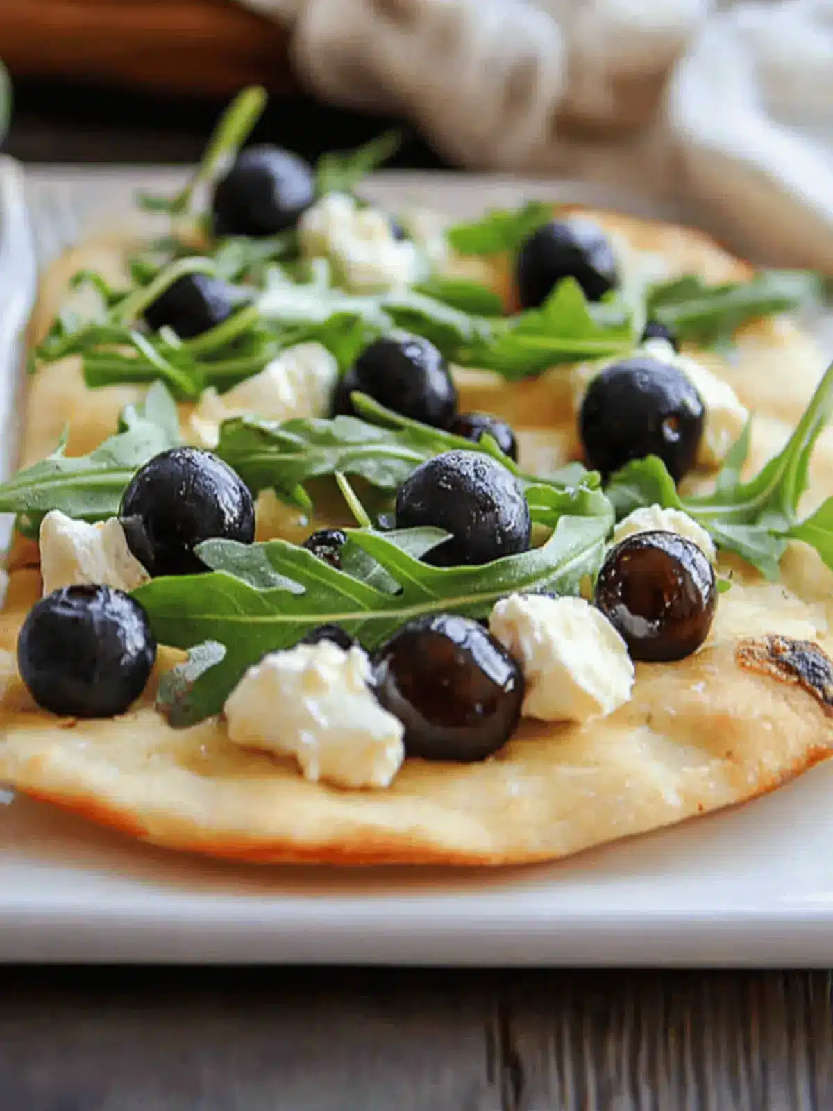 Easy Goat Cheese Flatbread With Arugula and Blueberries