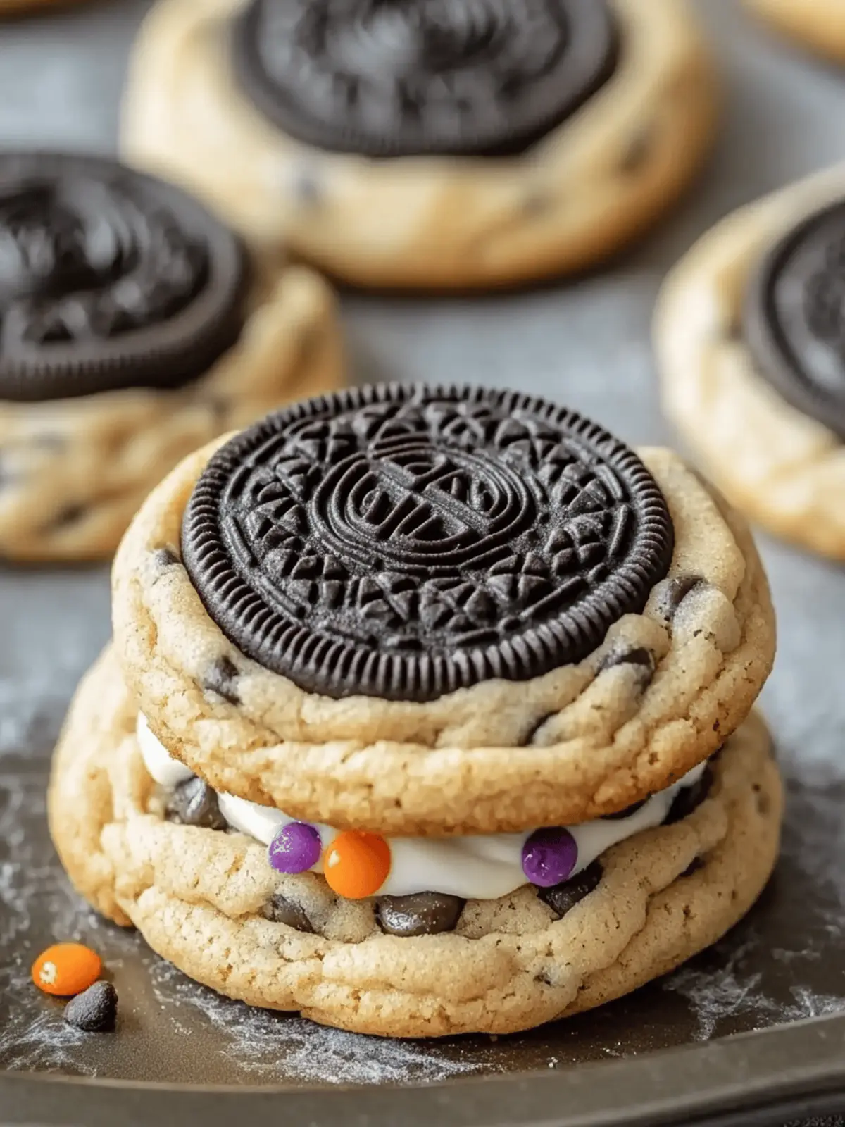 Halloween Oreo Stuffed Chocolate Chip Cookies