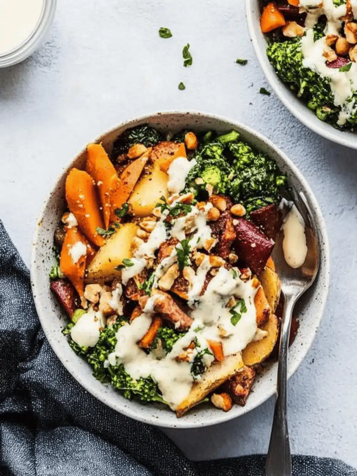 Roasted Root Vegetable Bowls with Creamy Tahini Bliss 2 Roasted Root Vegetable Bowls with Tahini Dressing