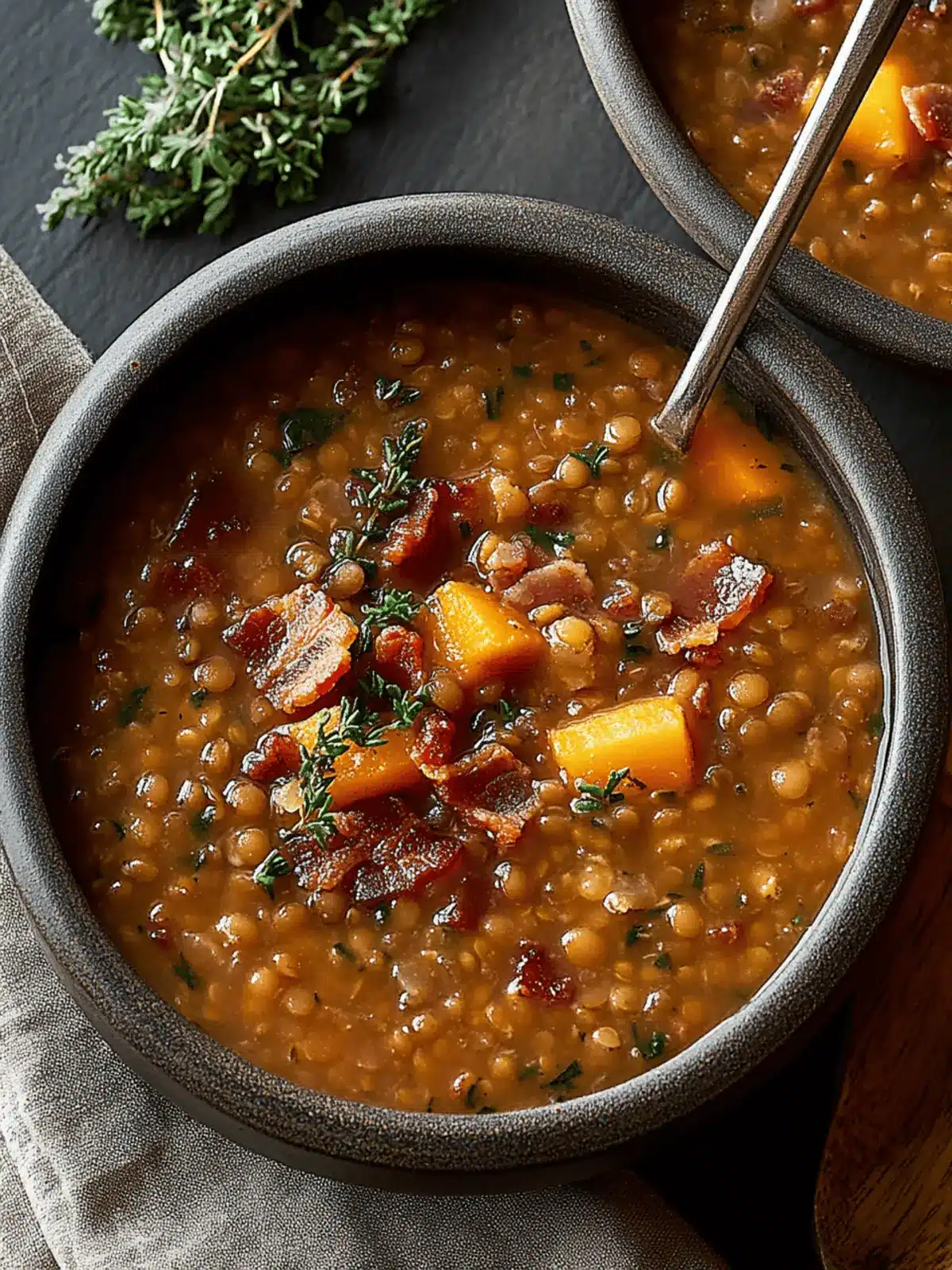 French Lentil Bacon Soup