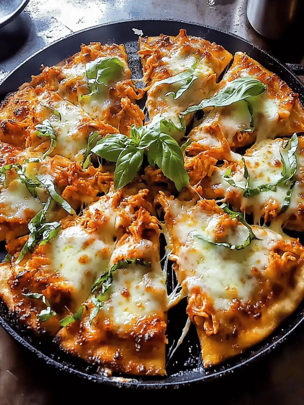 Skillet Crispy Cheese Buffalo Chicken Pizza