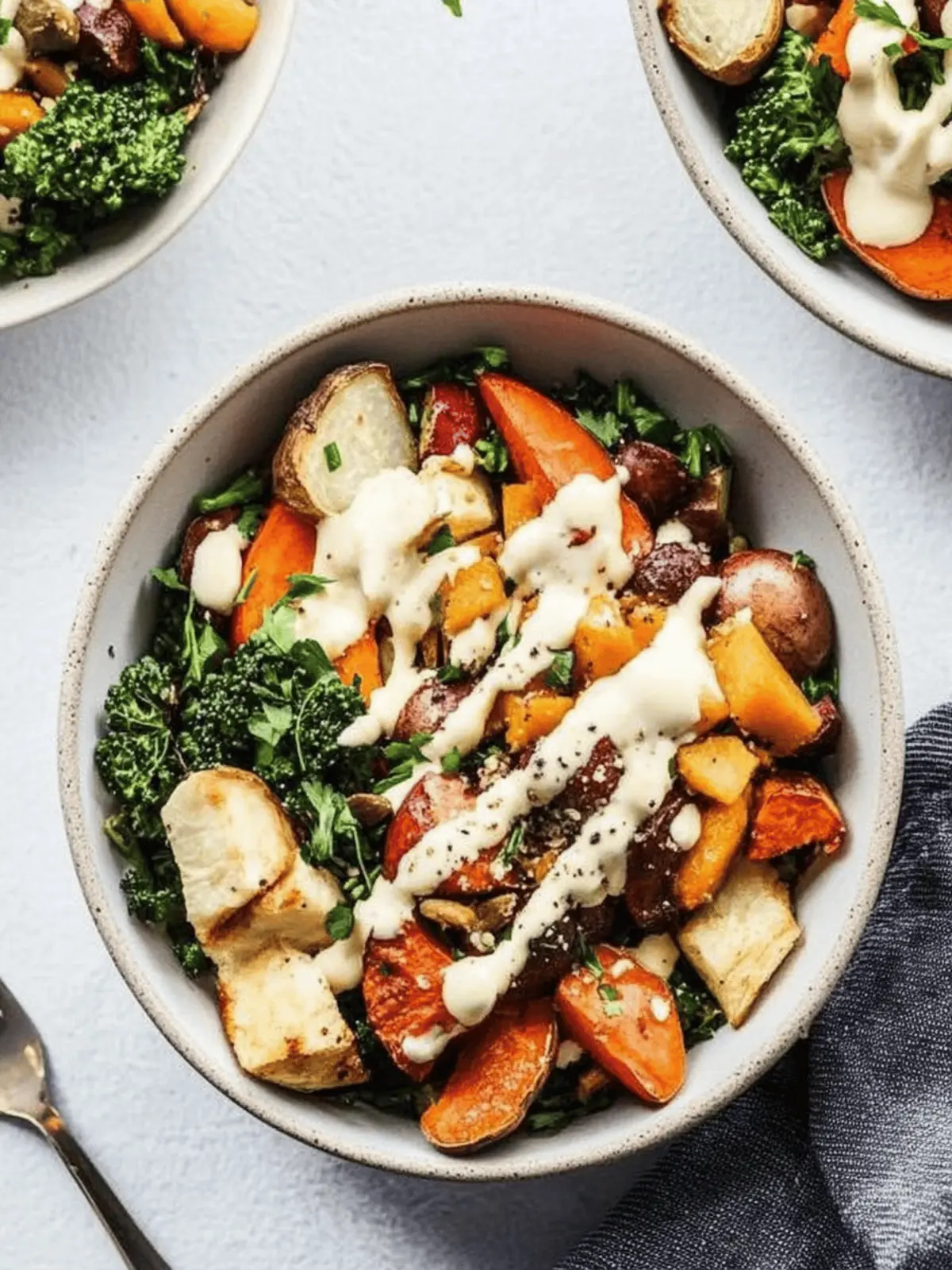 Roasted Root Vegetable Bowls with Creamy Tahini Bliss 3 Roasted Root Vegetable Bowls with Tahini Dressing