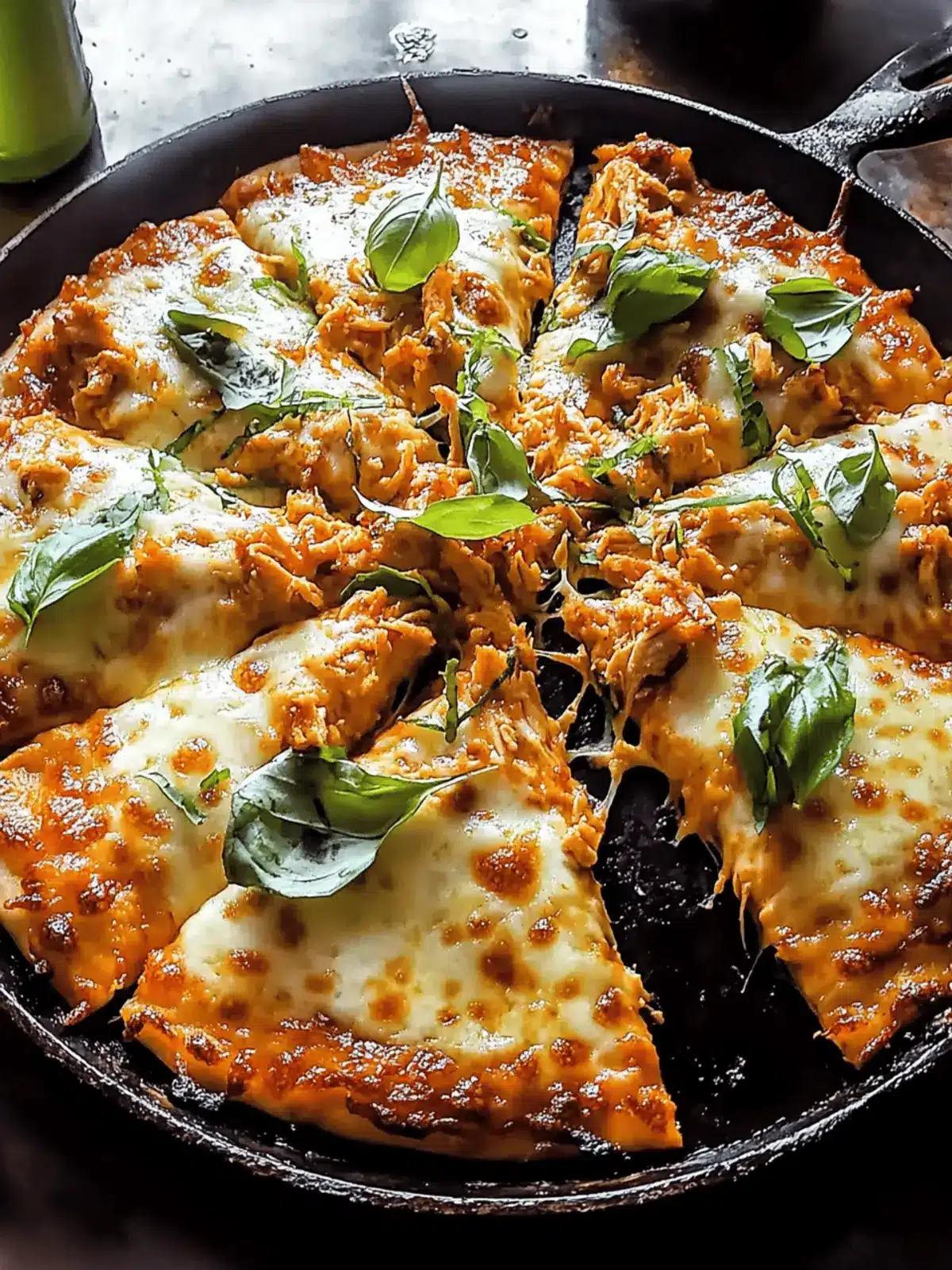 Skillet Crispy Cheese Buffalo Chicken Pizza