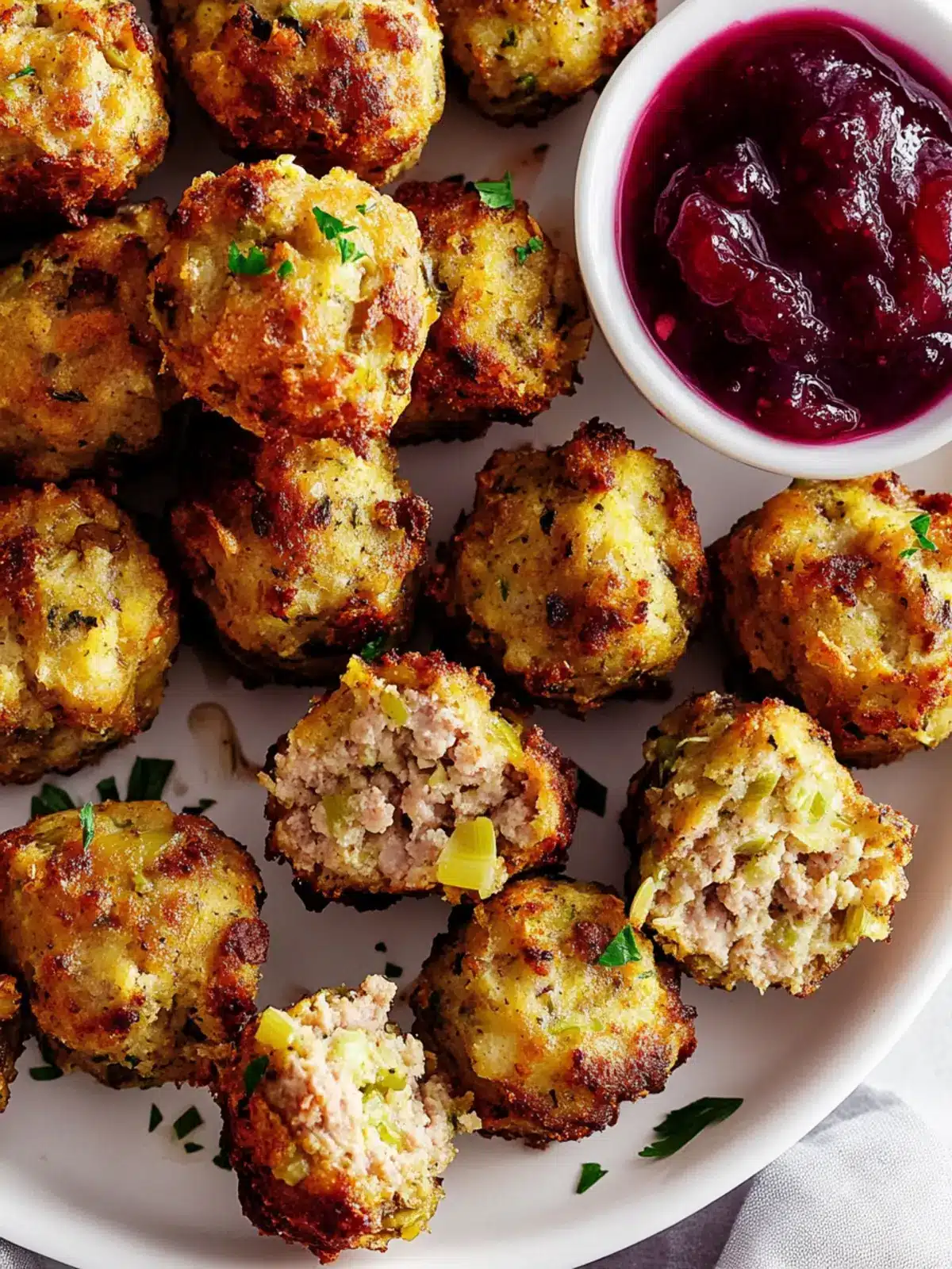 Sausage Stuffing Bites With Cranberry Sauce
