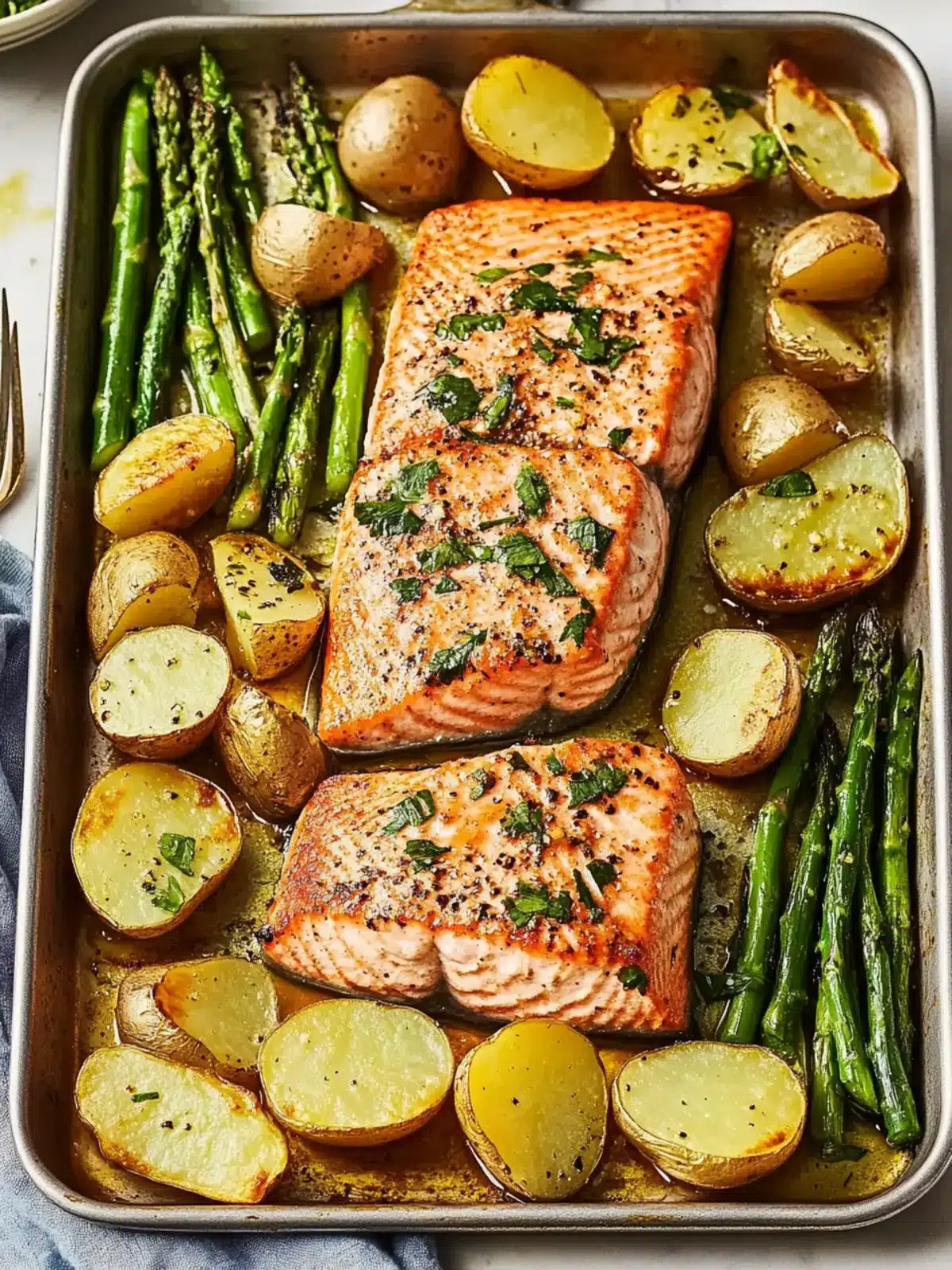 Garlic Butter–Roasted Salmon with Potatoes & Asparagus Bliss 5 Garlic Butter–Roasted Salmon with Potatoes & Asparagus