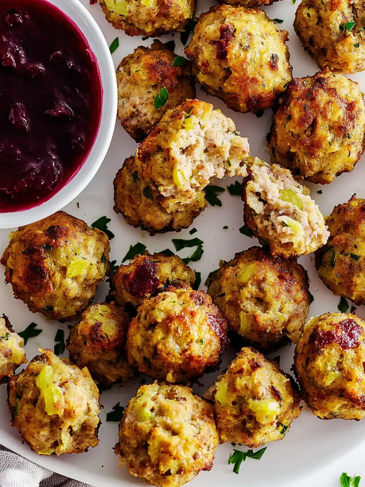 Sausage Stuffing Bites With Cranberry Sauce