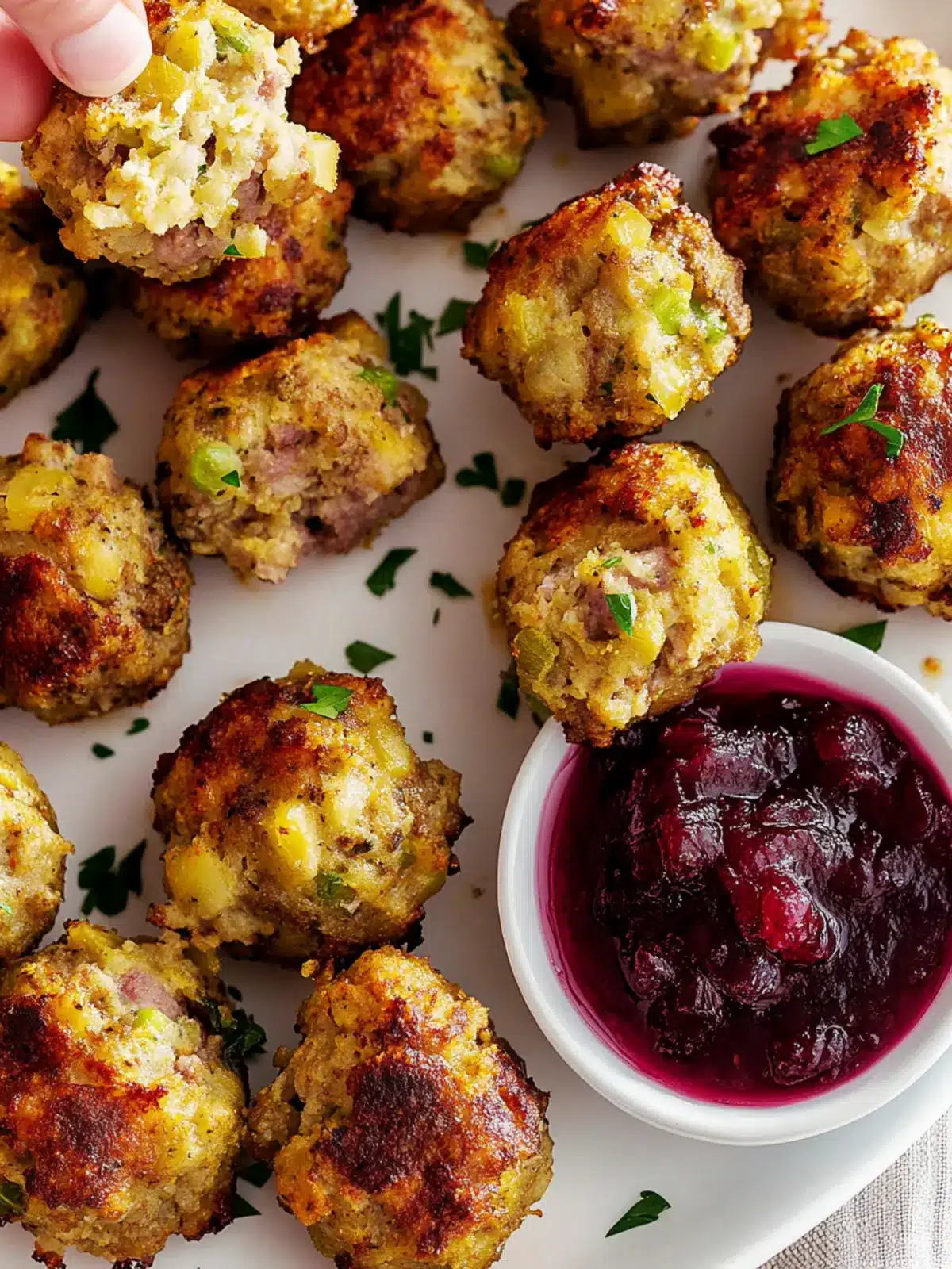 Sausage Stuffing Bites With Cranberry Sauce