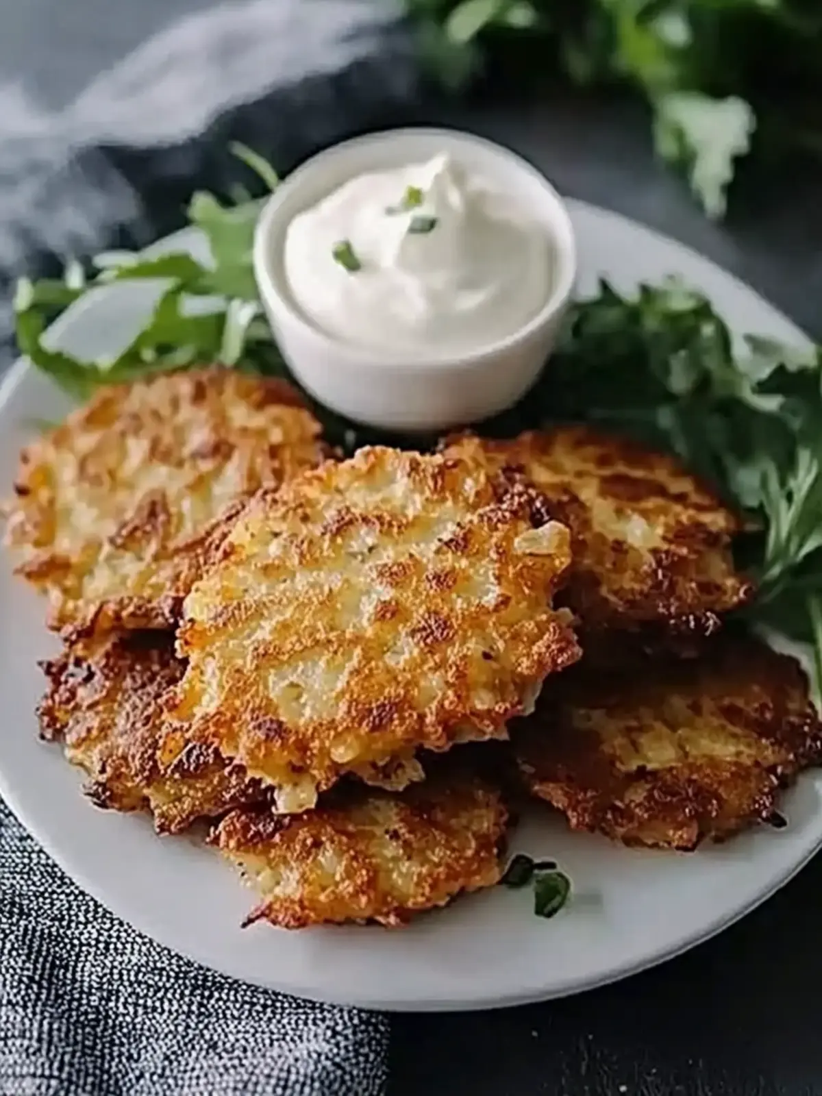 Burger-style latkes with apple butter and garlic soured cream