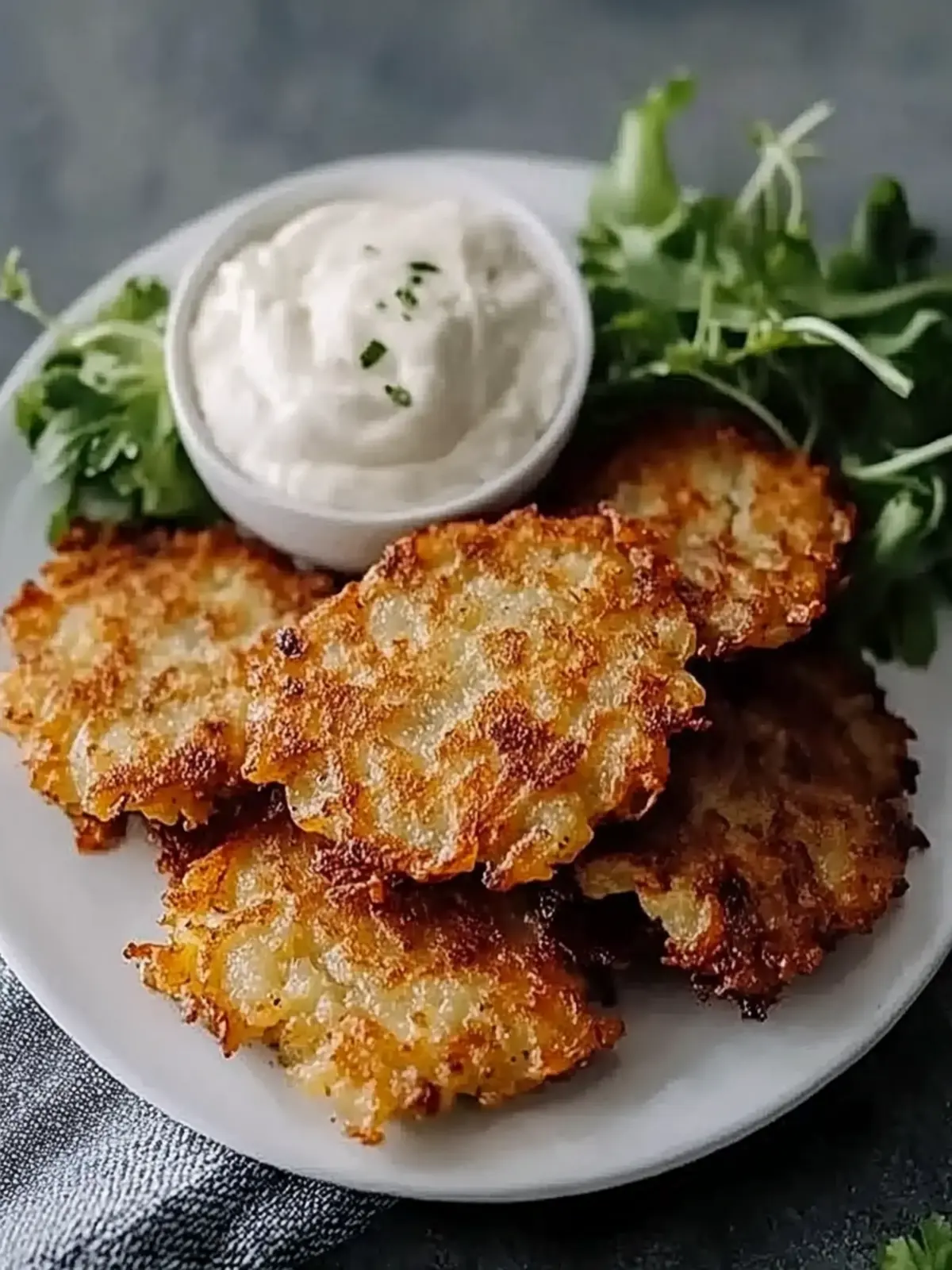 Burger-style latkes with apple butter and garlic soured cream