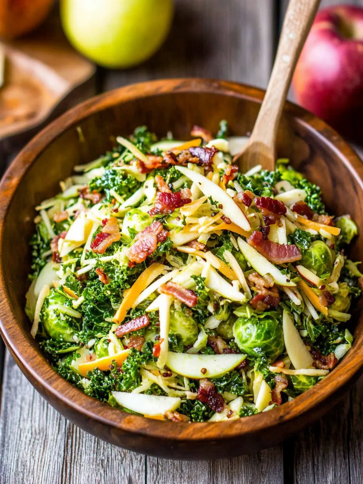Brussels Sprout, Kale + Apple Salad with Sharp Cheddar + Bacon
