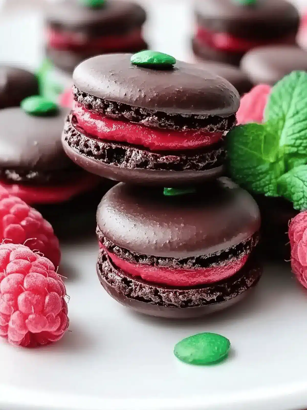 Dark Chocolate Raspberry Macarons