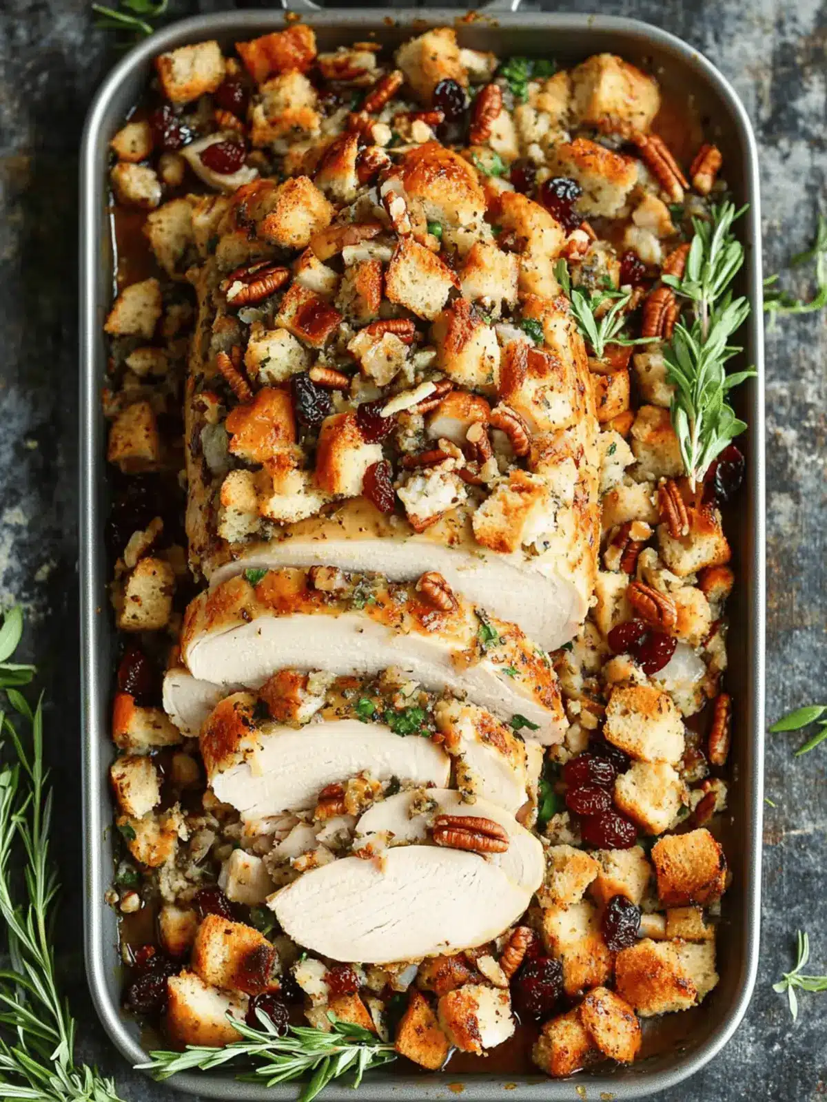 Sheet Pan Herb Roasted Turkey and Cranberry Pecan Stuffing