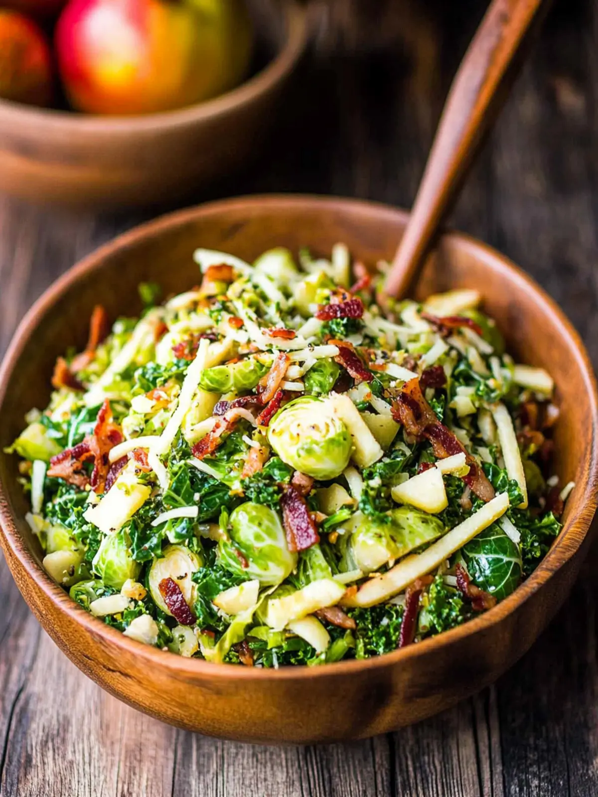 Brussels Sprout, Kale + Apple Salad with Sharp Cheddar + Bacon