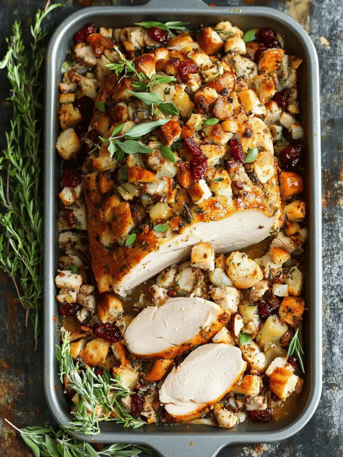 Sheet Pan Herb Roasted Turkey and Cranberry Pecan Stuffing