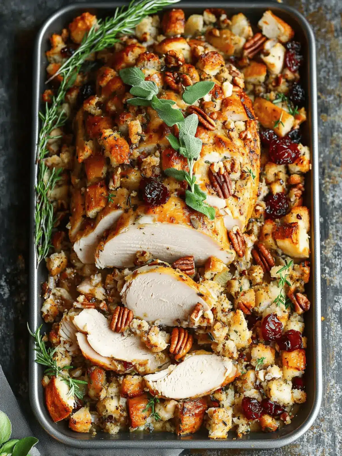 Sheet Pan Herb Roasted Turkey and Cranberry Pecan Stuffing