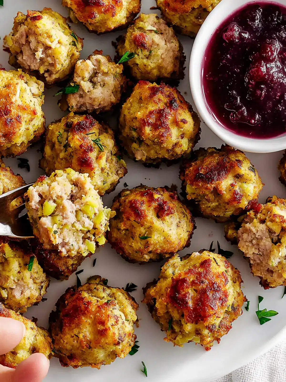 Sausage Stuffing Bites With Cranberry Sauce