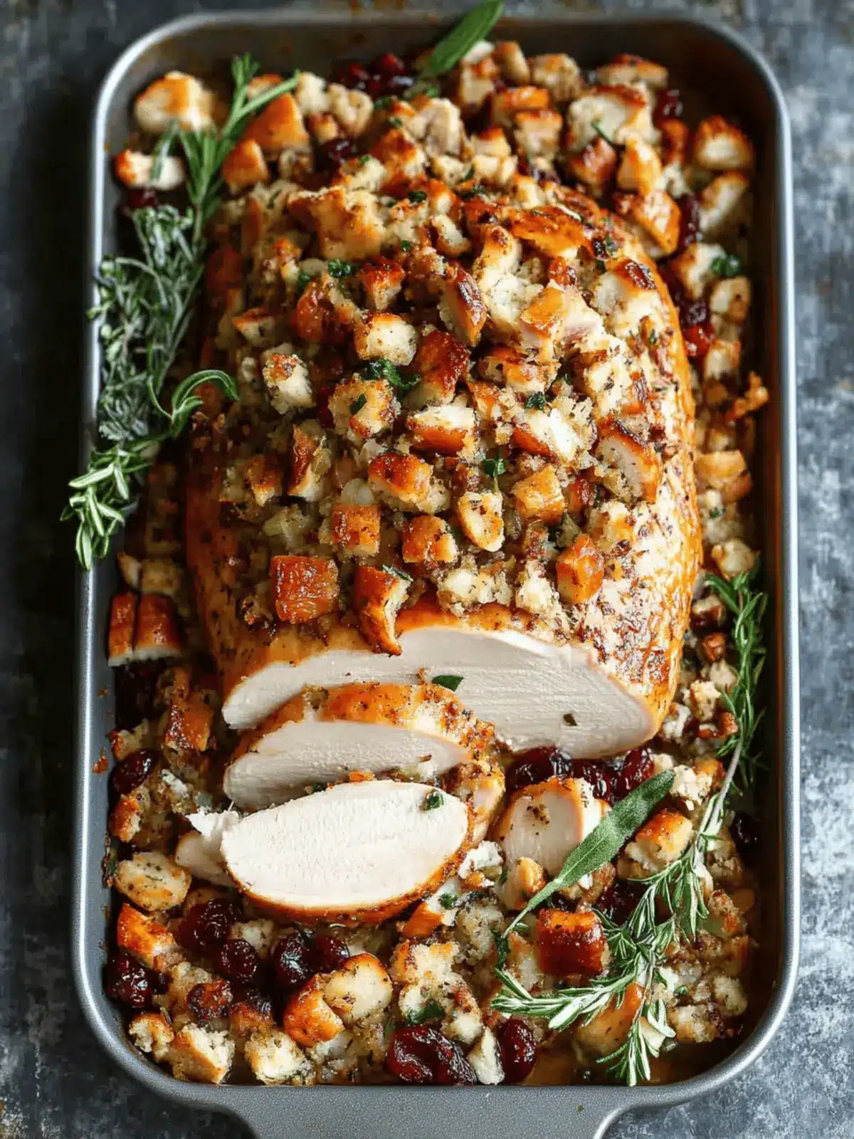 Sheet Pan Herb Roasted Turkey and Cranberry Pecan Stuffing