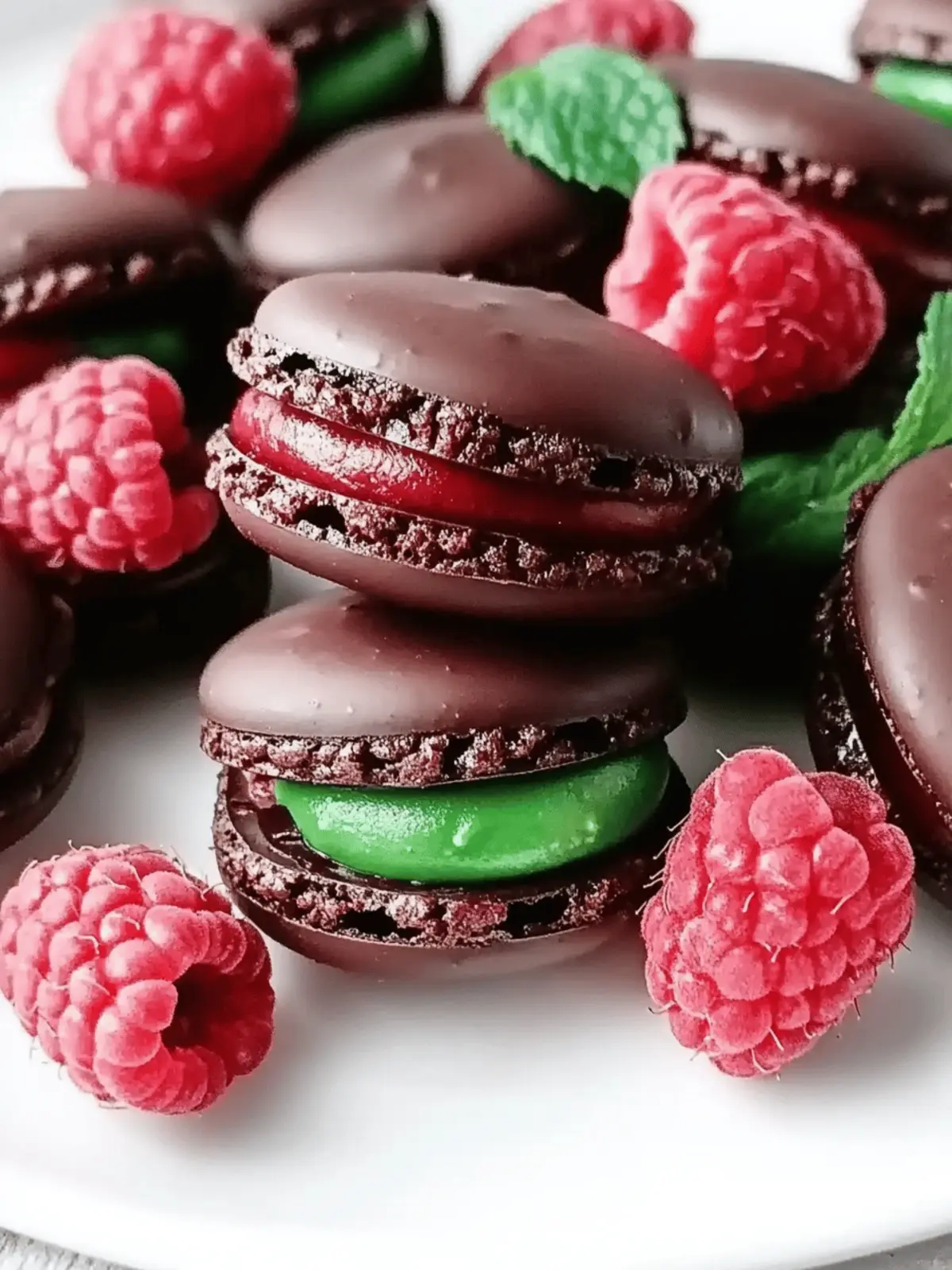 Dark Chocolate Raspberry Macarons