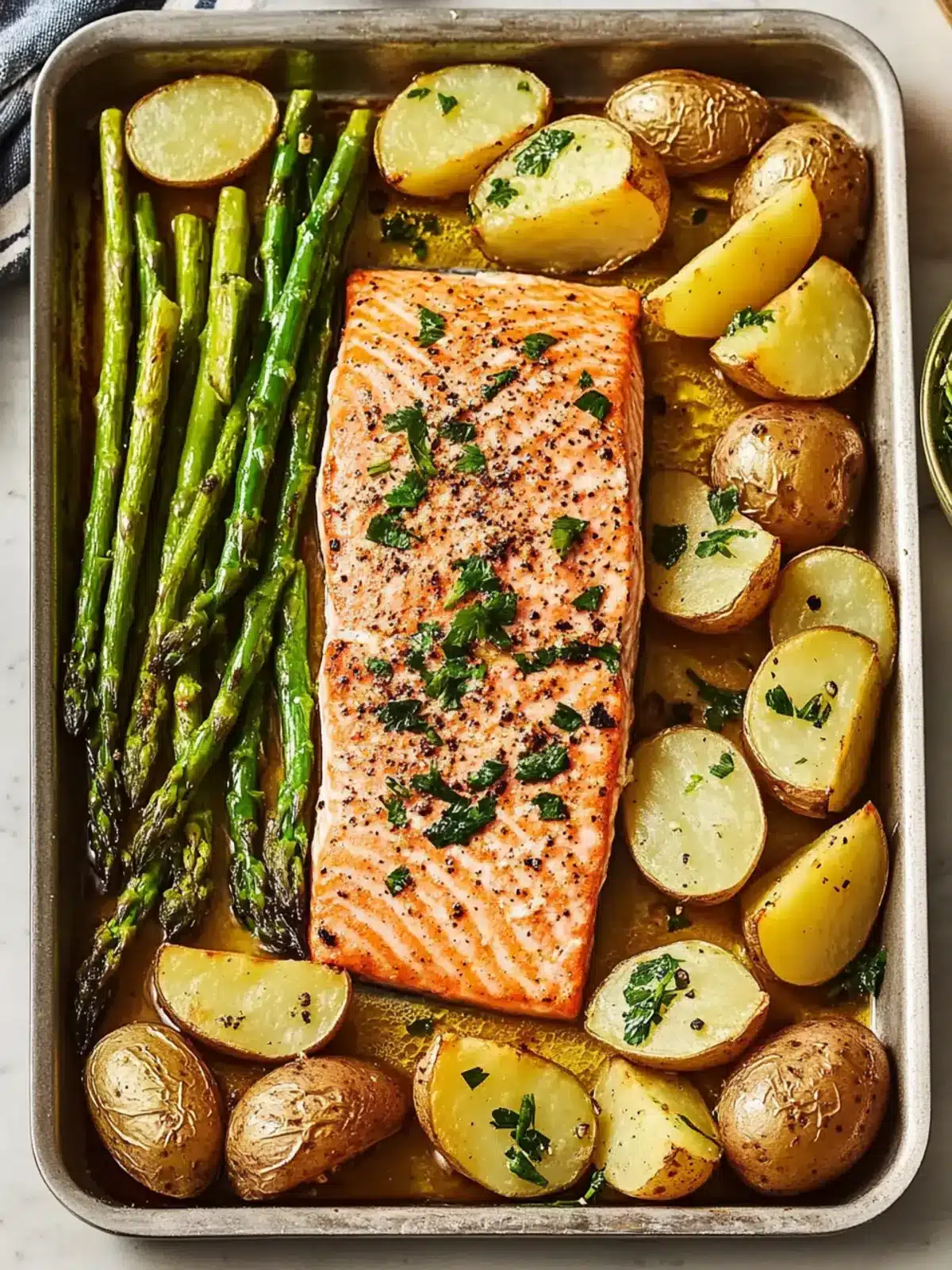 Garlic Butter–Roasted Salmon with Potatoes & Asparagus Bliss 2 Garlic Butter–Roasted Salmon with Potatoes & Asparagus